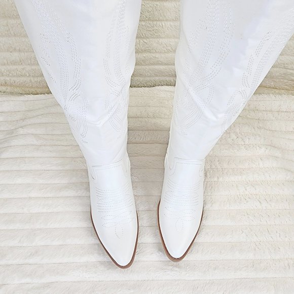 Wild Ones Rodeo Embroidered White Cowboy Cowgirl Boots Tuck Zipper - Picture 6 of 10